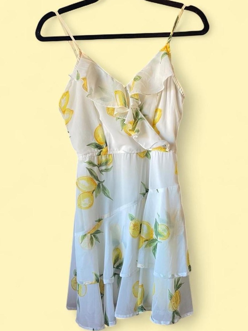 White Yellow Lemon Print Ruffle Mini Summer Sundress